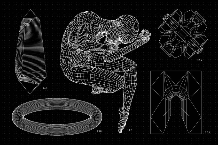 200 Vector Wireframe Shapes